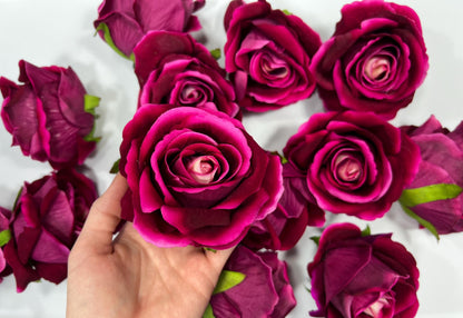 Magenta Rose Heads 3” Wedding Hot Pink Artificial Flowers Wedding Deep Fuchsia Rose Head Silk Home Decor Viva Magenta Flower Head Artificial