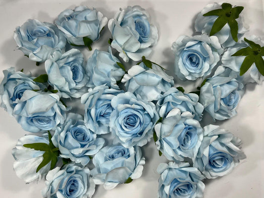 Blue Flower Head 2" inch Artificial Rose Blue Small Flower Wedding Supplies Craft Light Blue Artificial Head Rose Sky Blue Silk Rose