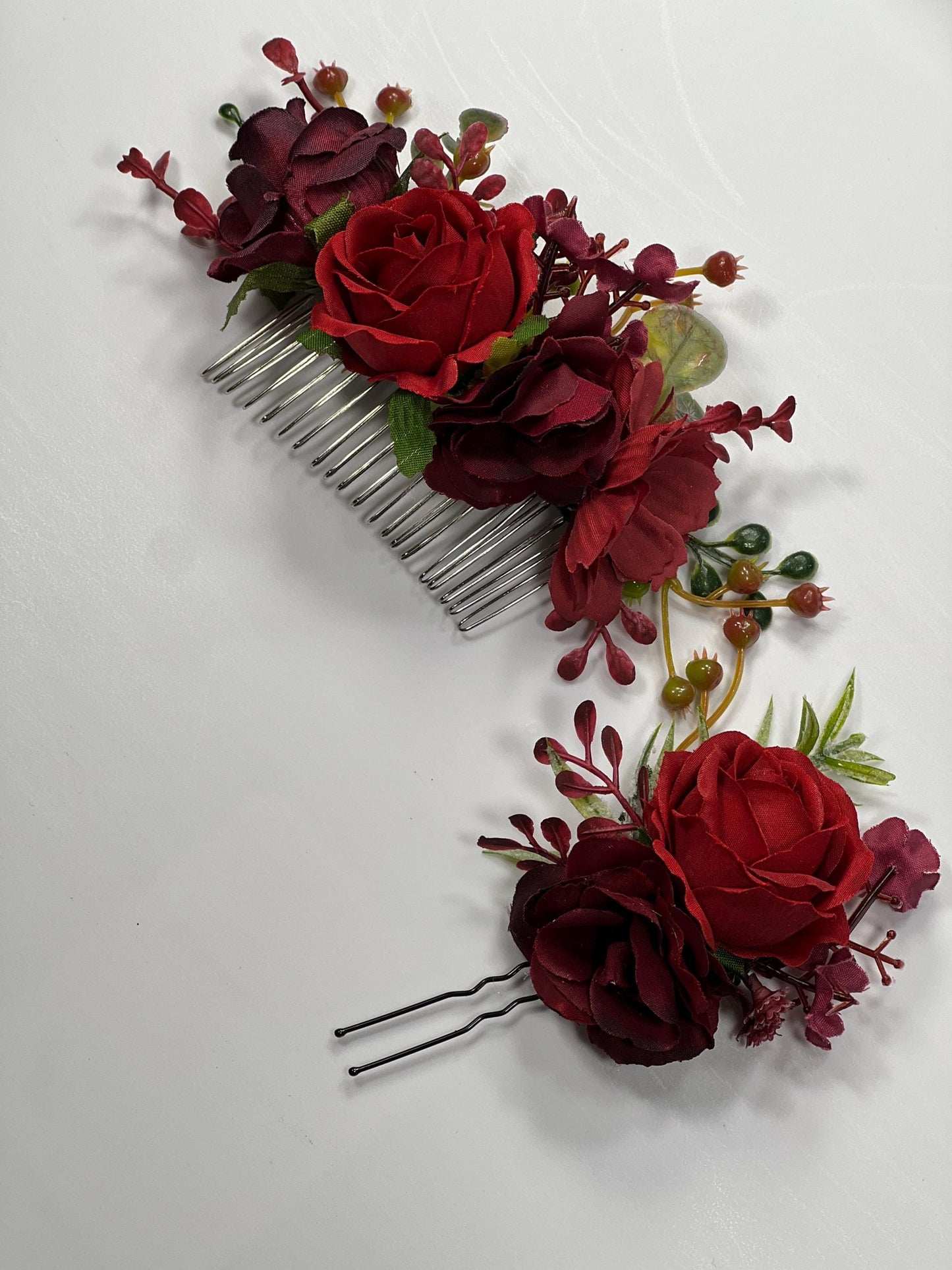 Red Hair Comb Wedding Burgundy Flower Girl Headpiece Red Floral Hair Pin Burgundy Accessories Hair Pin Comb Dark Red