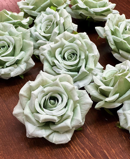 Sage Green Flower Artificial Wedding Sage Green Flower Heads Dusty Sage Roses Wedding Supplies Craft Sage Green Flower Heads Silk Roses Sage