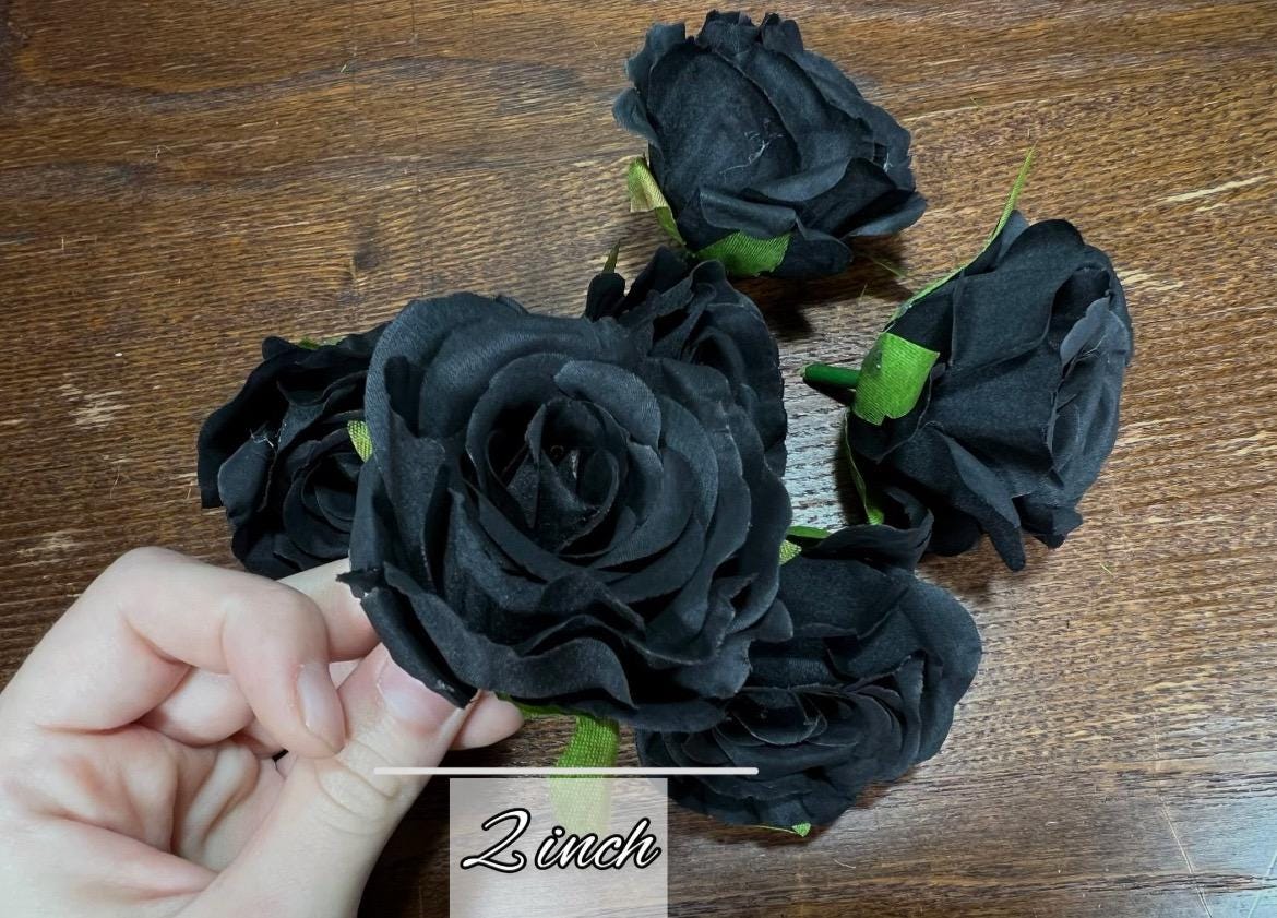Black Rose Head Artiricial Black Rose Flower Wedding Black Artificial Velvet Head Rose Black DIY Fake Rose