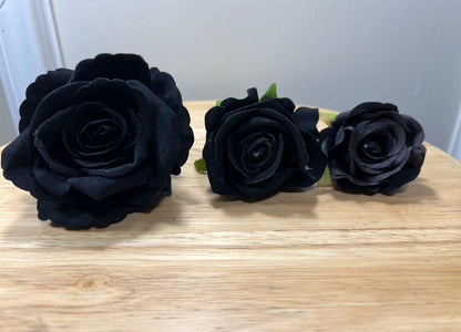 Black Rose Head Artiricial Black Rose Flower Wedding Black Artificial Velvet Head Rose Black DIY Fake Rose
