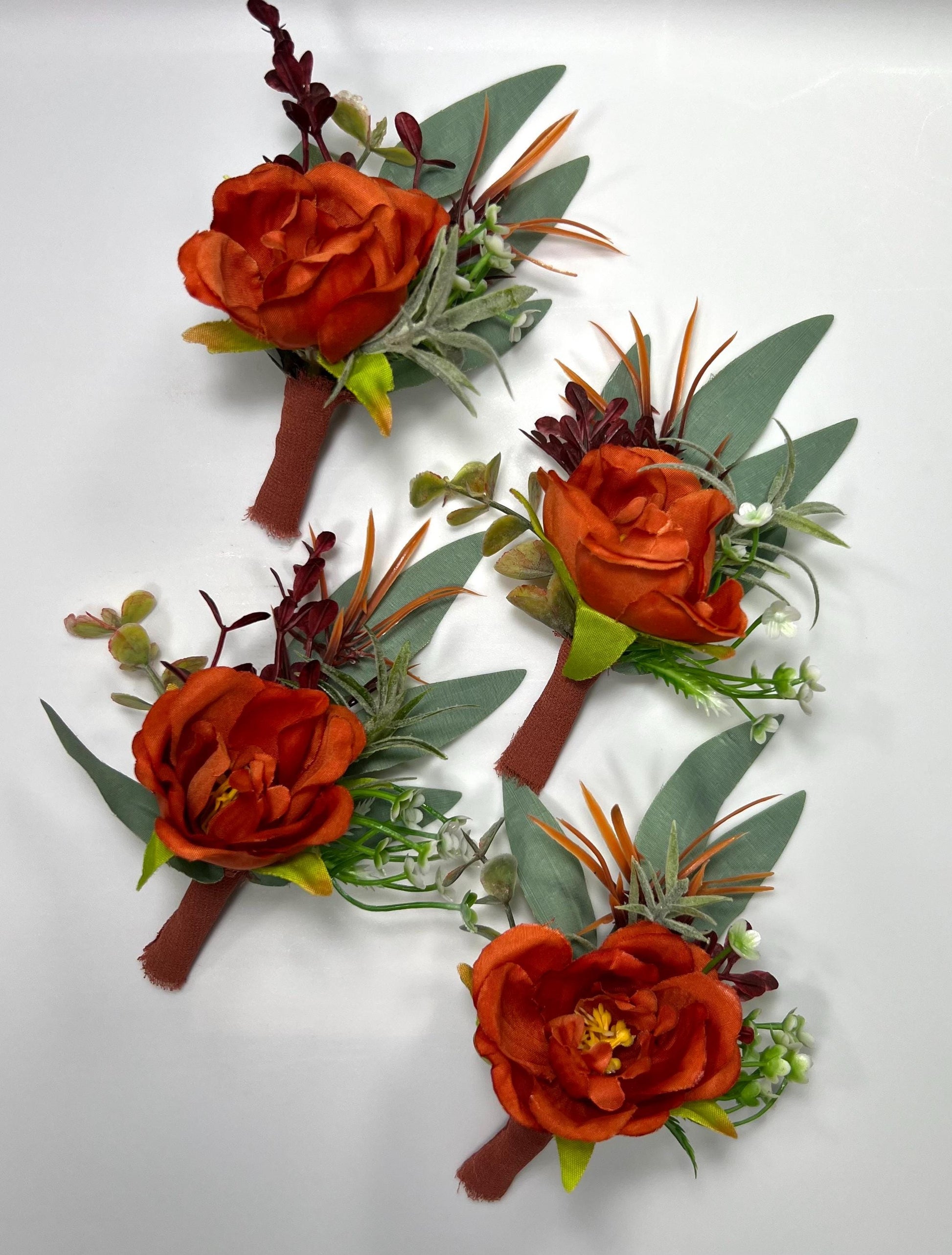 Rust Boutonnière Wedding Groom Terracotta Boutonnieres Groomsmen Burnt Orange Wedding Boutonniere Rust Artificial Flowers
