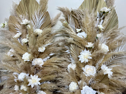 Wedding Aisle Marker Flower Floor Arrangement Whiskey Barrel Décor White Boho Ground Arrangement Pampas Grass Dried Palm Leaves Natural