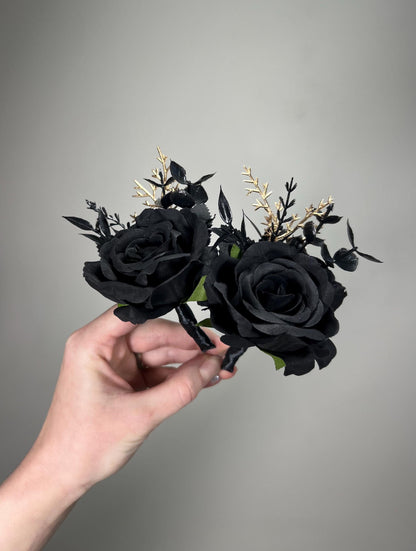Black Gold Corsage Wedding Black Gothic Corsage Black Gold Mom Wrist Corsage Artificial Flowers Black Gold Wrist Corsage