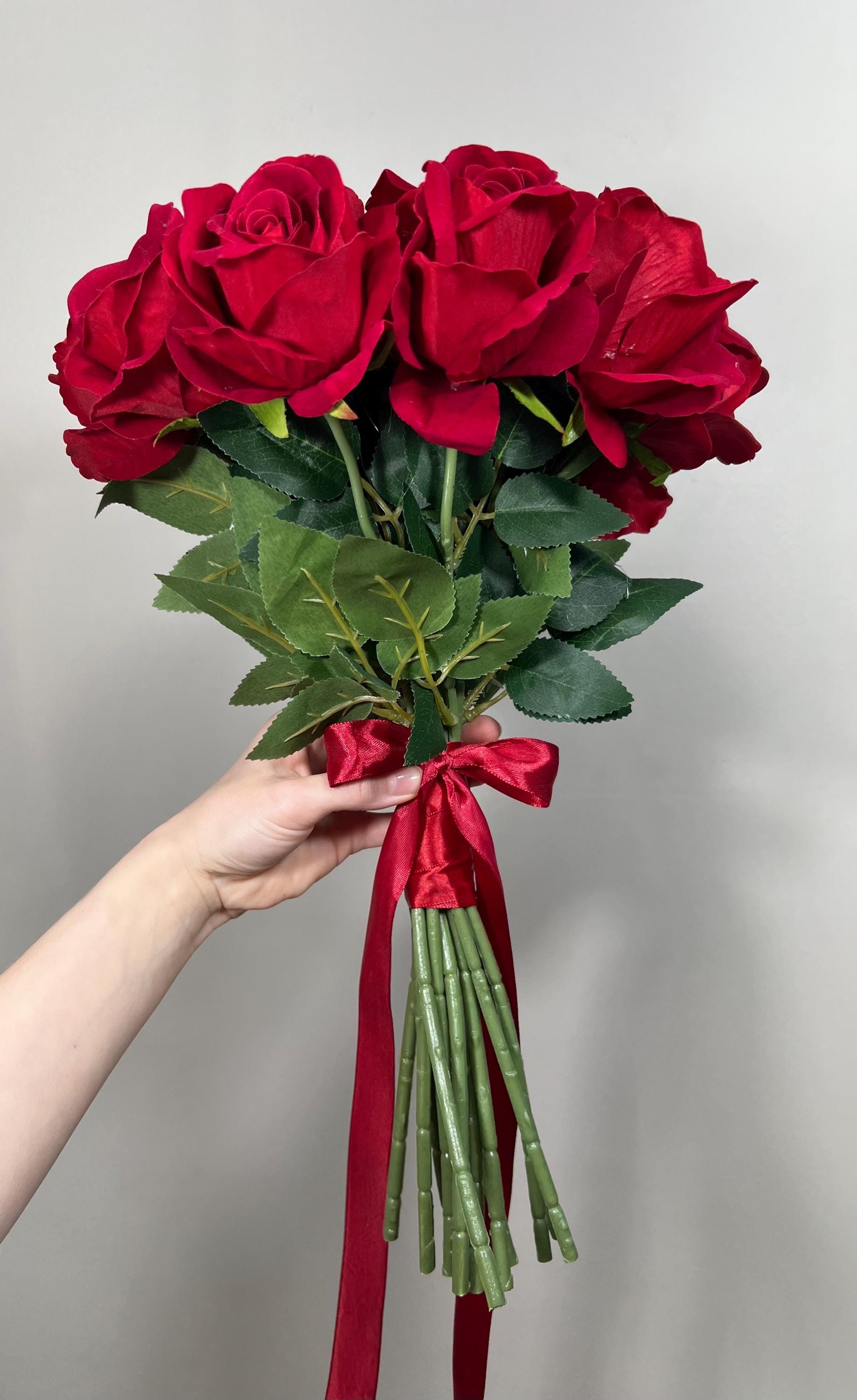 Red Bouquet Wedding Bridal Dark Red Bouquet Bridesmaids Red Bouquet Artificial Flower