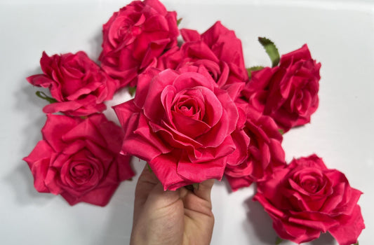 Hot Pink Flower Heads Wedding Fuchsia Artificial Flowers Wedding Pink Rose Head Silk Home Decor Magenta Flower Heads Artificial Hot Pink