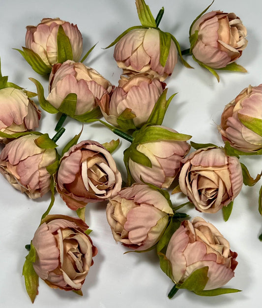Dusty Rose Flower Head Wedding 1.5” Blush Pink Peony Artificial Flower Cream Taupe Heads Flower Dusty Blush Flower Craft Supplies Wedding