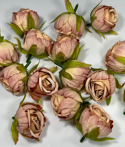 Dusty Rose Flower Head Wedding 1.5” Blush Pink Peony Artificial Flower Cream Taupe Heads Flower Dusty Blush Flower Craft Supplies Wedding
