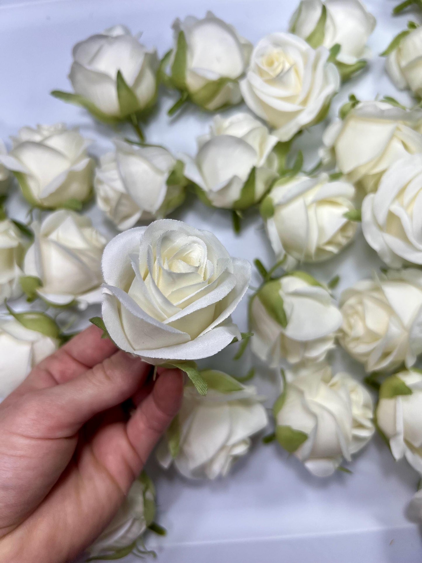 White Flower Head 1.5" Wedding Artificial Rose White Flower Small Wedding Supplies Craft Ivory Artificial Head Rose White DIY Faux Rose