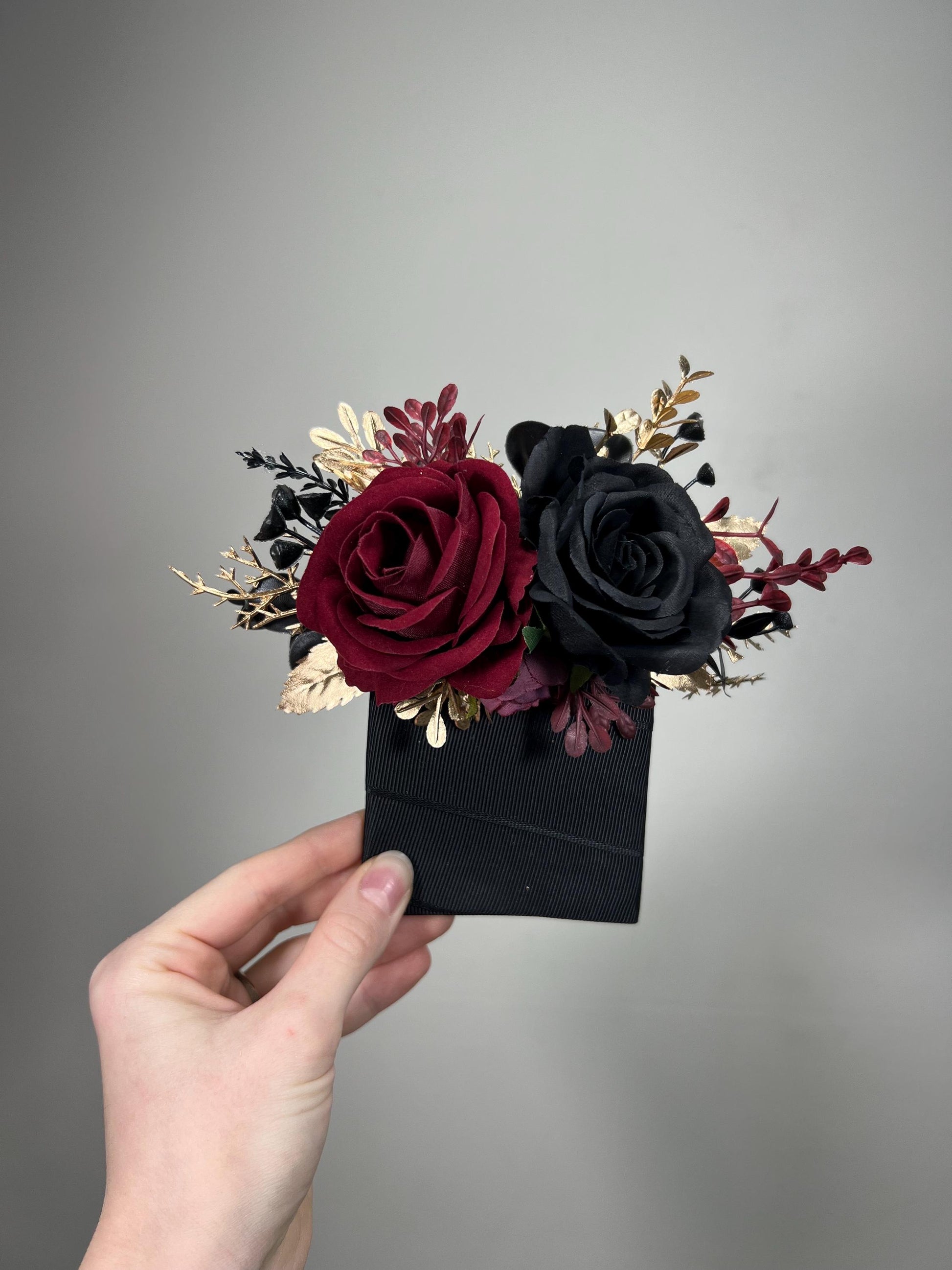 Black Burgundy Pocket Boutonniere Wedding Black Gold Burgundy Square Boutonniere Groom Burgundy Black Gold Pocket Boutonniere Groomsmen