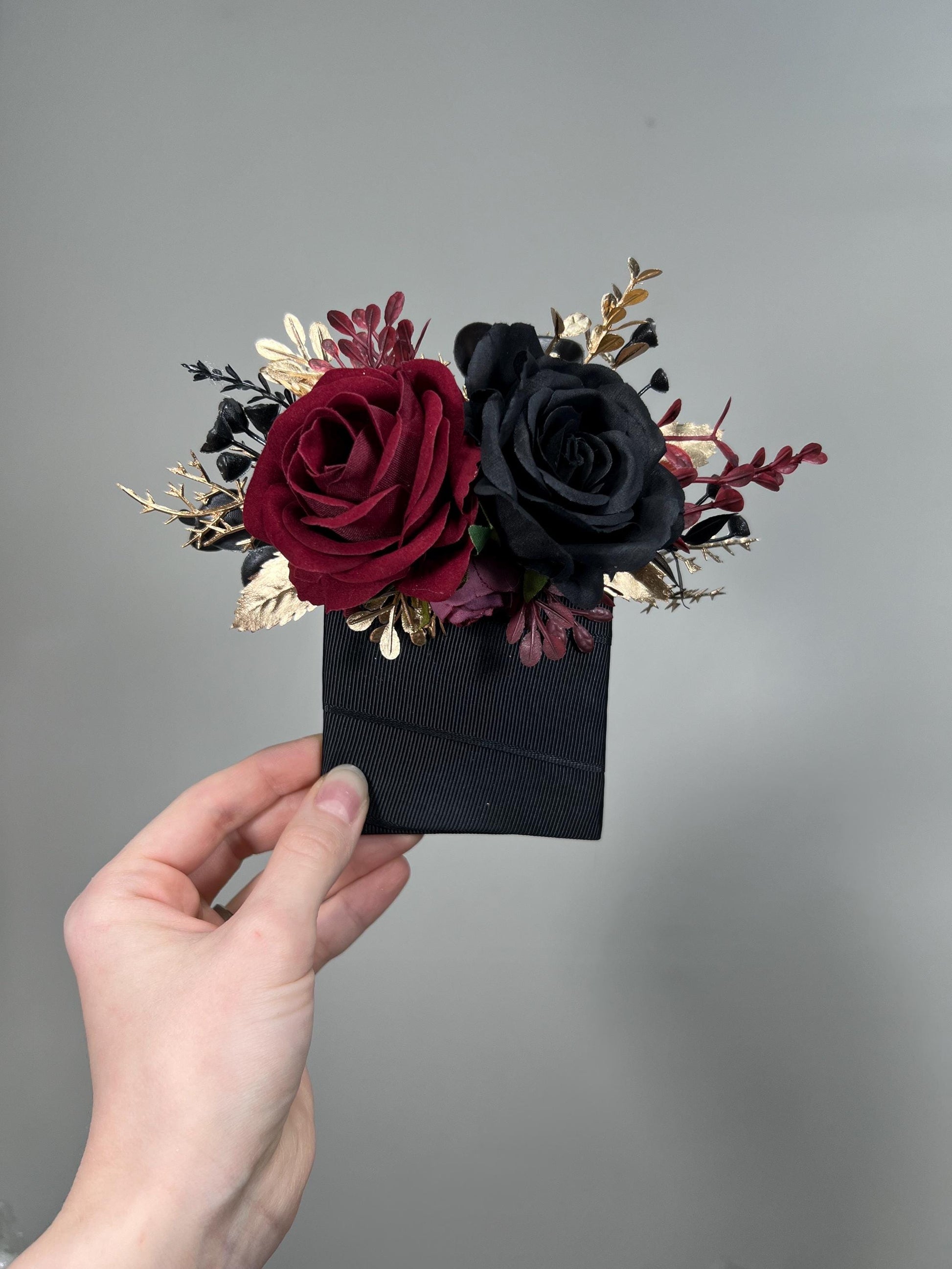 Black Burgundy Pocket Boutonniere Wedding Black Gold Burgundy Square Boutonniere Groom Burgundy Black Gold Pocket Boutonniere Groomsmen
