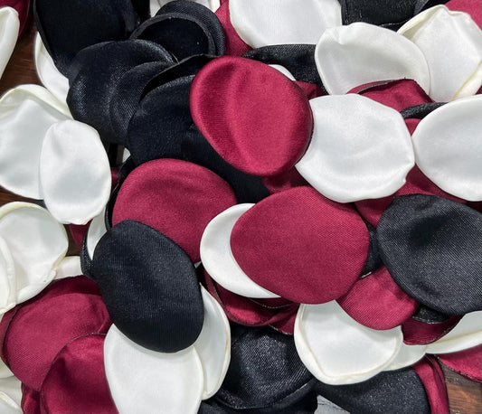 Black White Burgundy Petals Wedding Decor Black Burgundy White Petals Wedding Black Ivory Petals Confetti Bridal Shower Petals Flower