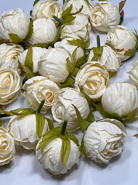 Ivory Flower Head 1.5" Wedding Artificial Flower Ivory Peony Flower Head Wedding Supplies Craft Ivory Peonies Artificial Head Rose DIY Faux