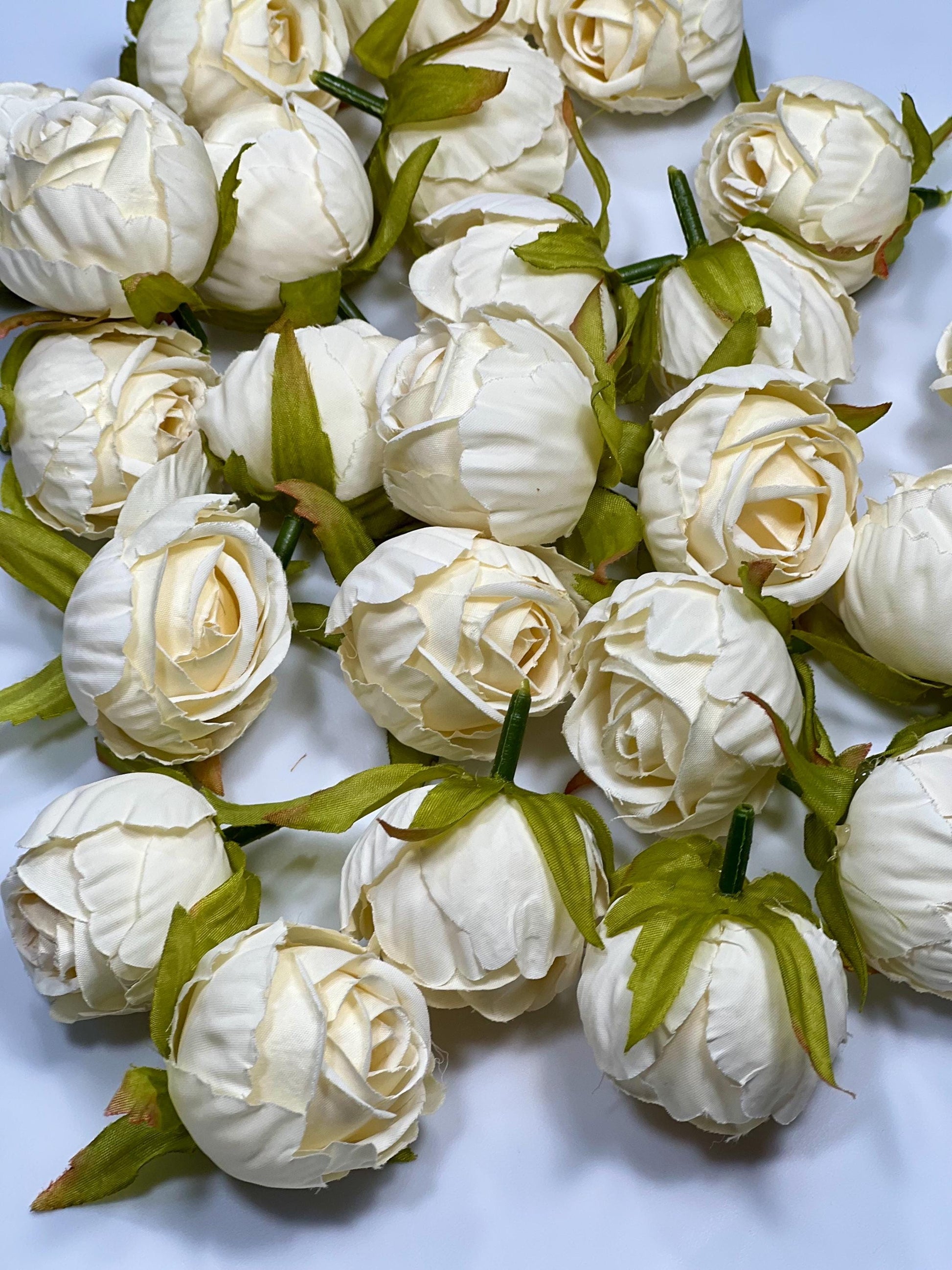 Ivory Flower Head 1.5" Wedding Artificial Flower Ivory Peony Flower Head Wedding Supplies Craft Ivory Peonies Artificial Head Rose DIY Faux