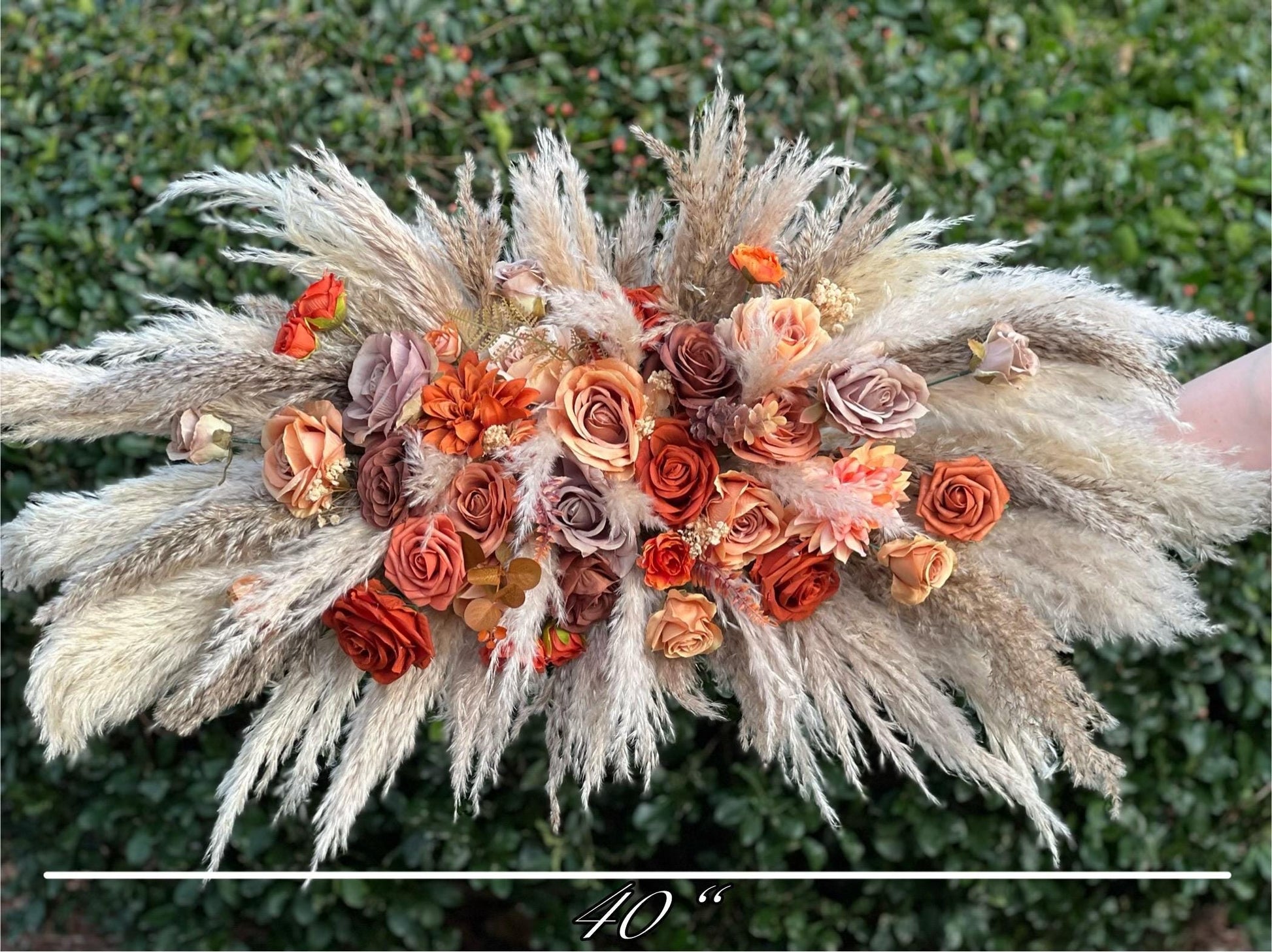 Wedding Arch Arrangement Rust Boho Terracotta Burnt Orange Brown Cinnamon Arch Aisle Arrangement Taupe Arbor Pampas Grass Swag Wall