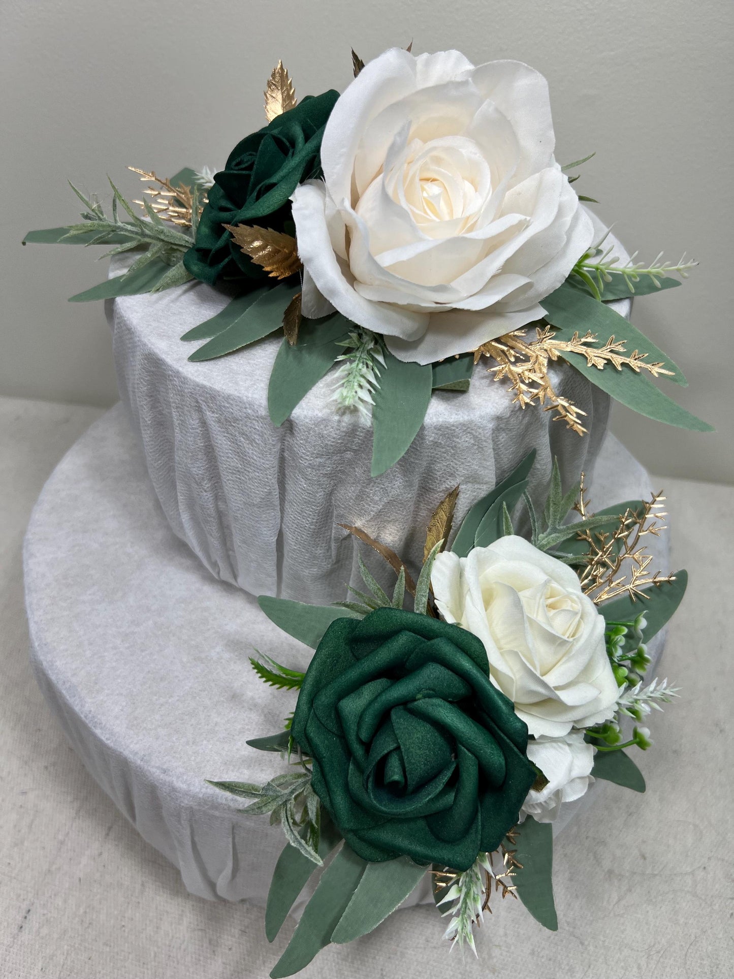 Emerald Green Cake Decoration Wedding Emerald Green White Gold Flower Cake Topper Hunter Green Cake Arrangements Flower White Artificial