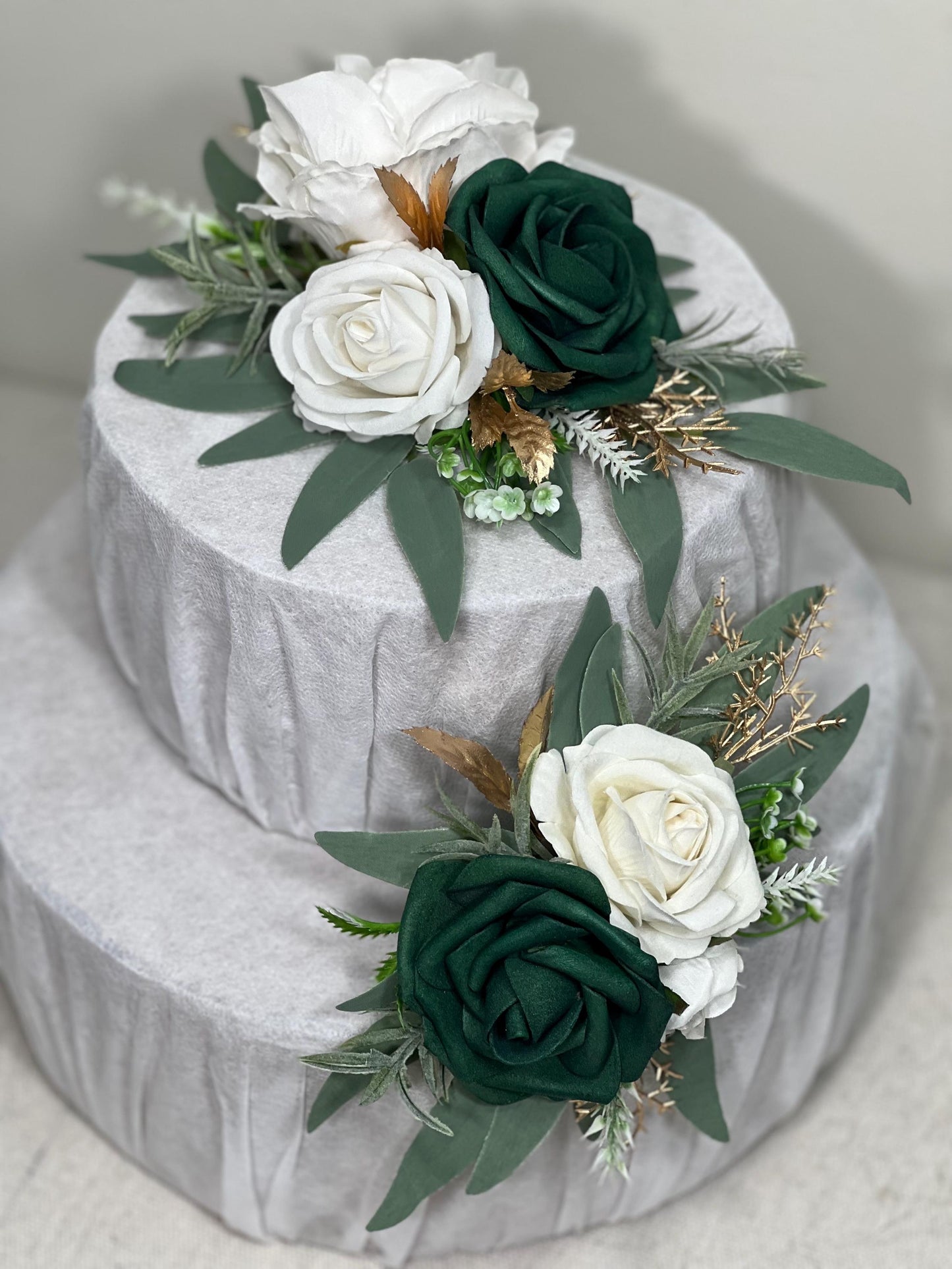 Emerald Green Cake Decoration Wedding Emerald Green White Gold Flower Cake Topper Hunter Green Cake Arrangements Flower White Artificial
