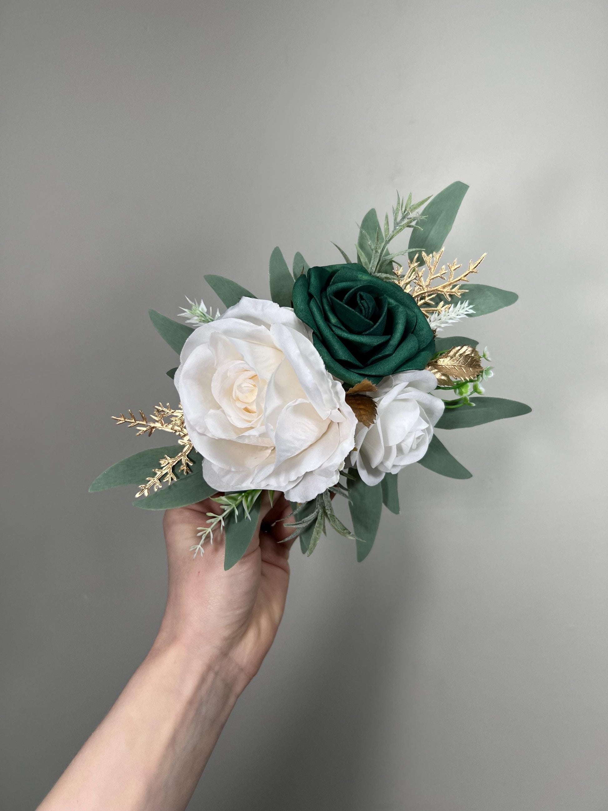 Emerald Green Cake Decoration Wedding Emerald Green White Gold Flower Cake Topper Hunter Green Cake Arrangements Flower White Artificial