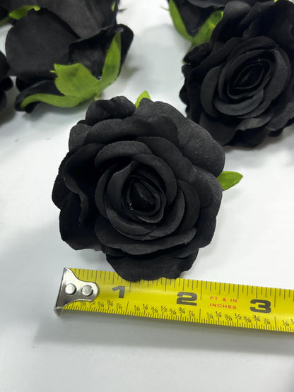 Black Rose Head Artificial 2” Wedding Black Rose Small Flower Heads Black Wedding Supplies Craft Black Roses Silk DIY Black Flower Heads