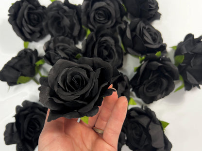 Black Rose Head Artificial 2” Wedding Black Rose Small Flower Heads Black Wedding Supplies Craft Black Roses Silk DIY Black Flower Heads