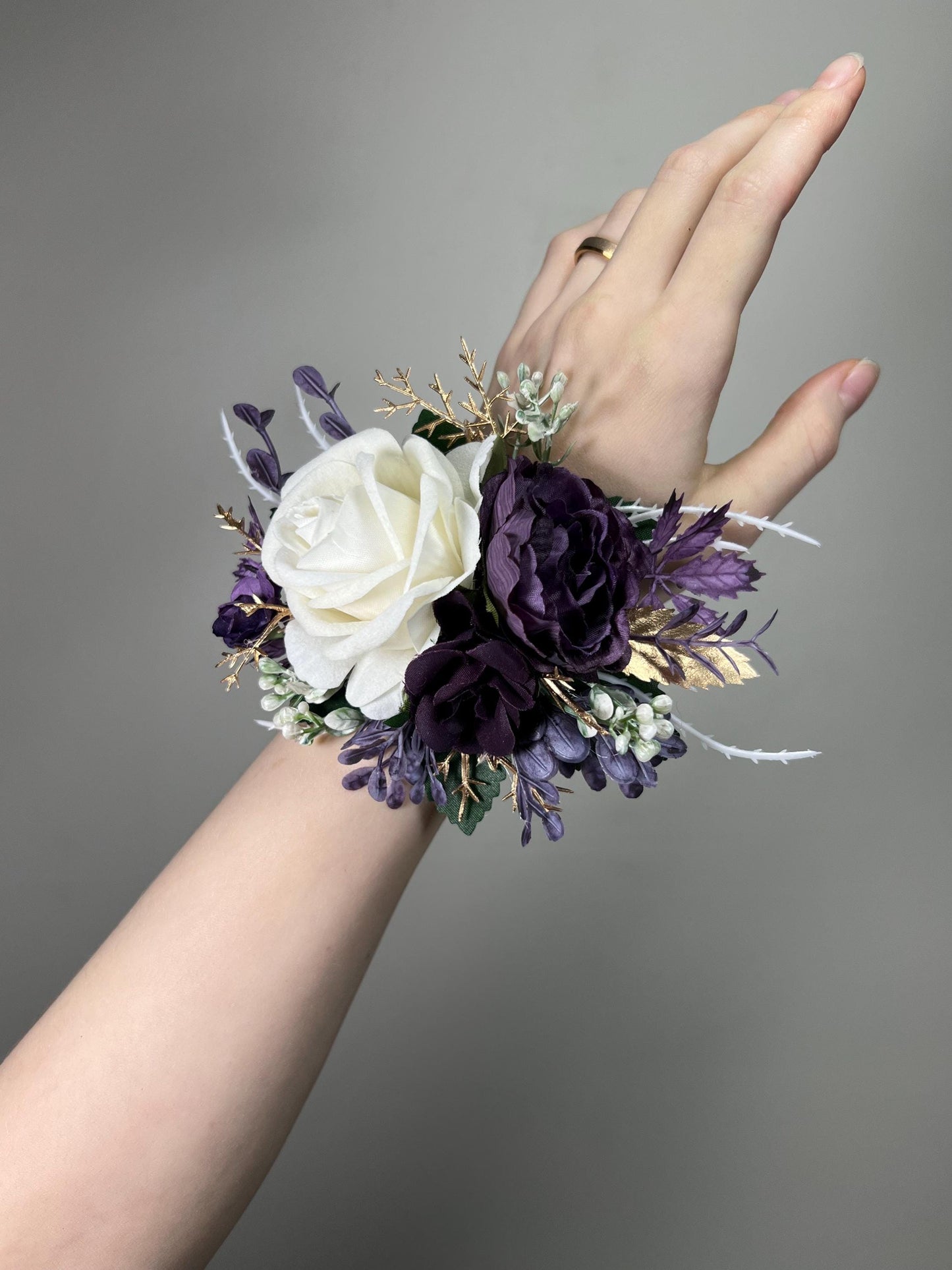 Plum Corsage Wedding White Plum Wrist Corsages Ivory Bridesmaids Dark Purple Corsage White Plum Artificial Flowers Silk Corsage Prom Plum