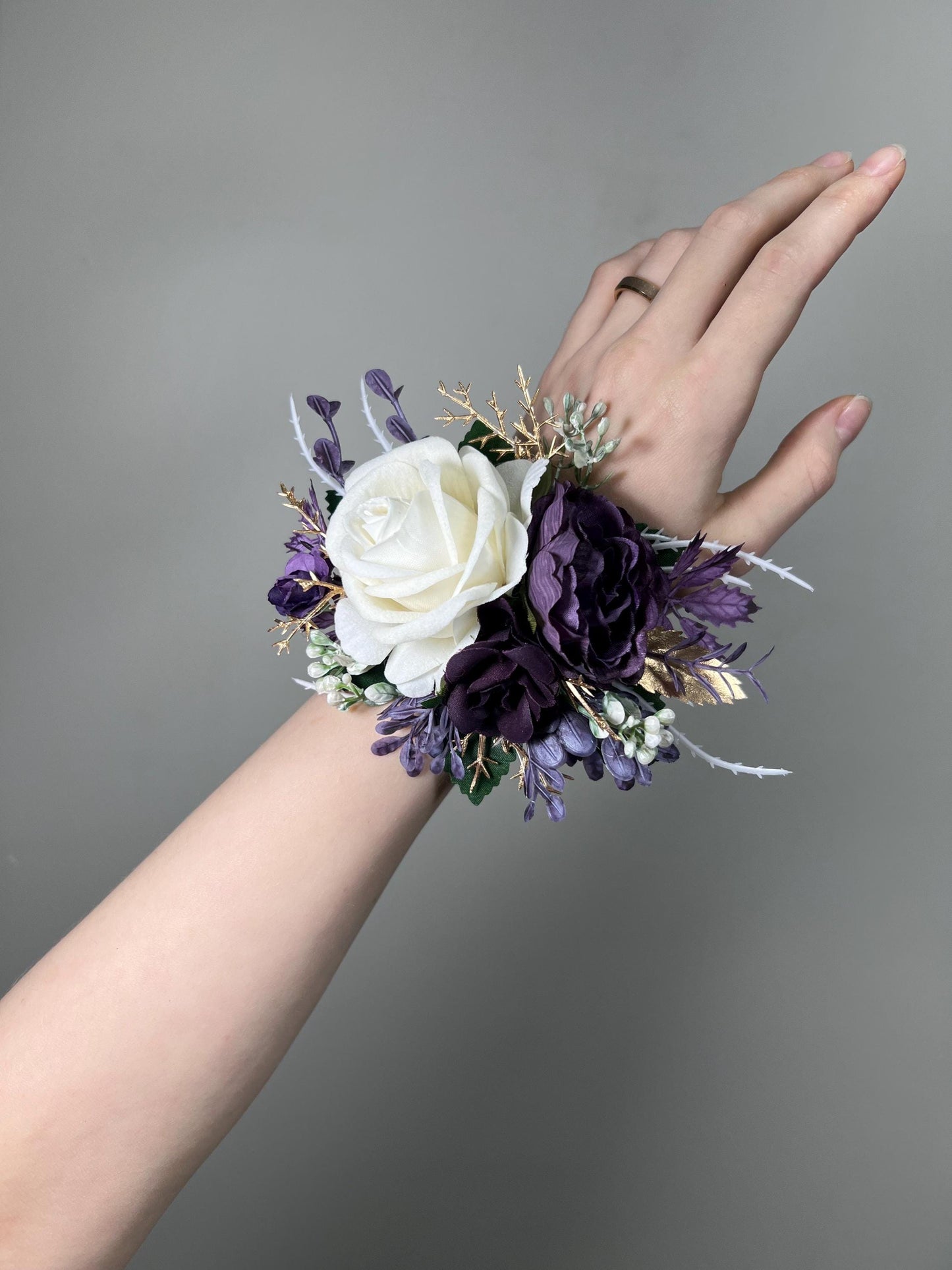 Plum Corsage Wedding White Plum Wrist Corsages Ivory Bridesmaids Dark Purple Corsage White Plum Artificial Flowers Silk Corsage Prom Plum