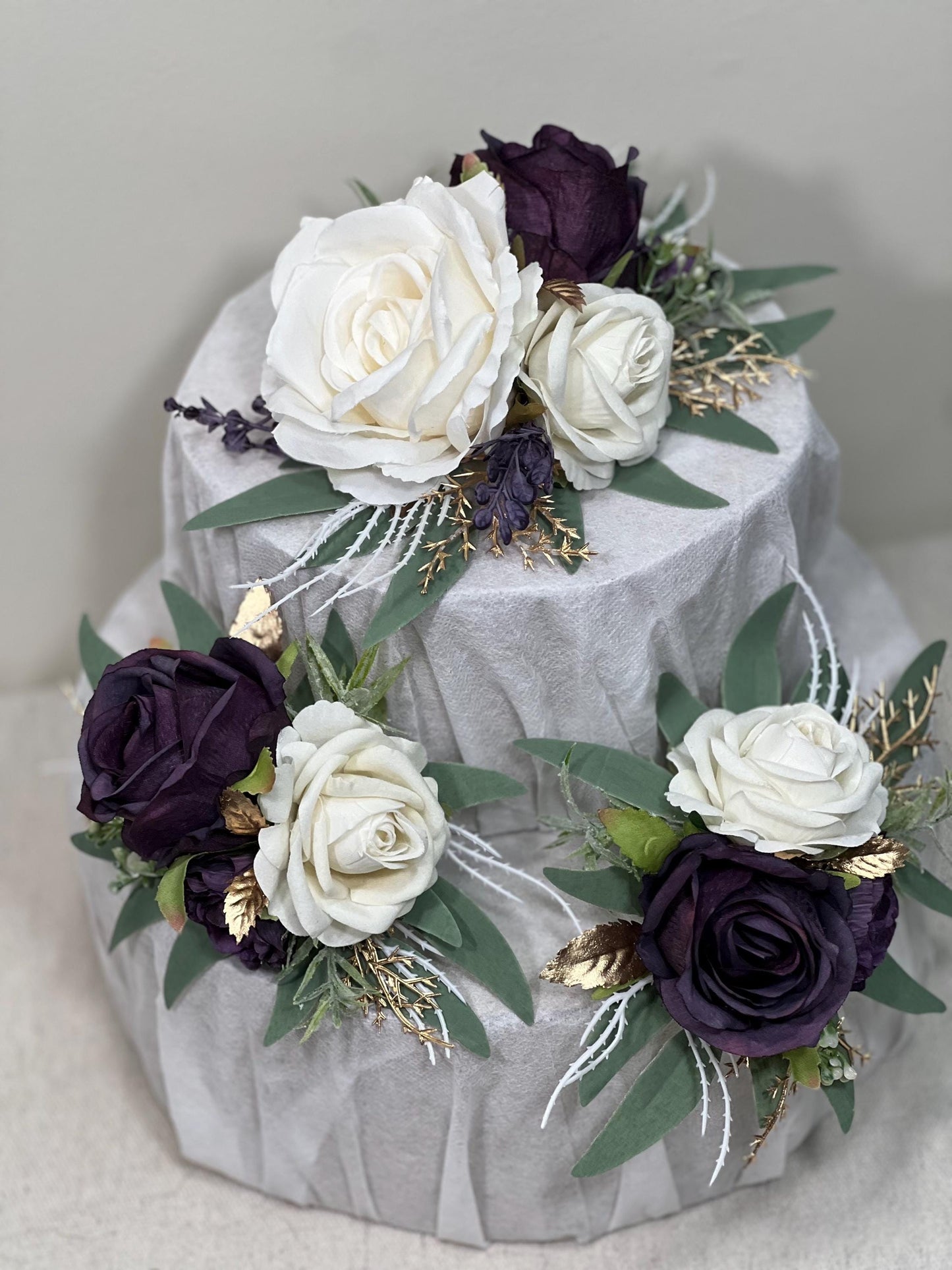Plum Cake Decoration Wedding Cake Topper White Dark Purple Flower Cake Arrangement Plum White Cake Decor Plum Artificial Flower