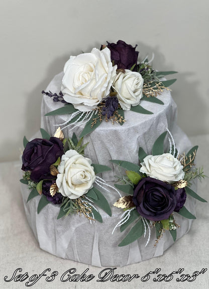 Plum Cake Decoration Wedding Cake Topper White Dark Purple Flower Cake Arrangement Plum White Cake Decor Plum Artificial Flower