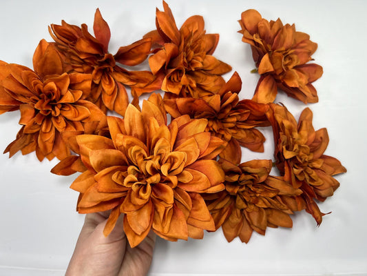 Rust Flower Heads Artiricial Rust Flower Wedding Terracotta Flower Heads 4” Wedding Burnt Orange Artificial Head Dahlia Craft Supplies