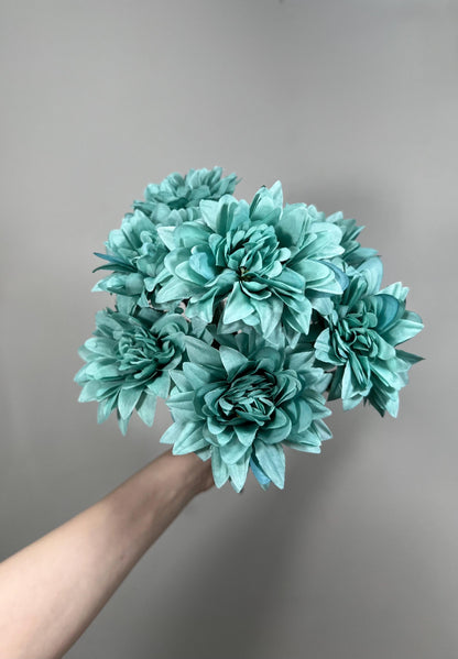 Teal Artificial Flowers Wedding Turquoise Flowers Dahlia Teal Blue Flowers Heads with Stems Wedding Supplies Craft Teal Flowers Silk