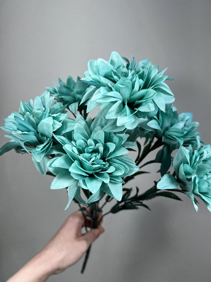 Teal Flowers 1 Bunch Artificial Wedding Teal Flower Heads with Stems Turquoise Flowets Silk Head Dahlia Teal Blue Flowers Wedding DIY