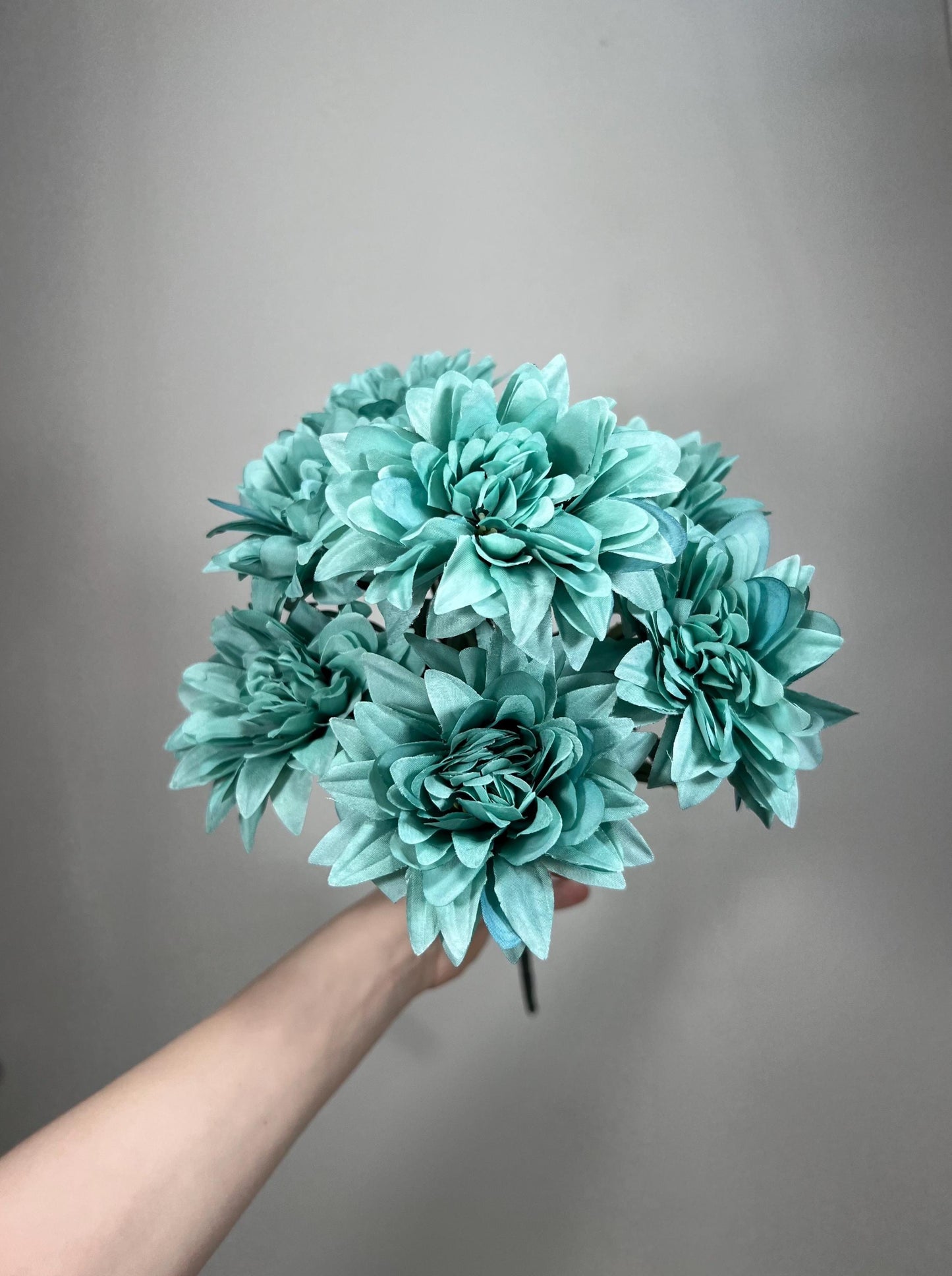 Teal Flowers 1 Bunch Artificial Wedding Teal Flower Heads with Stems Turquoise Flowets Silk Head Dahlia Teal Blue Flowers Wedding DIY