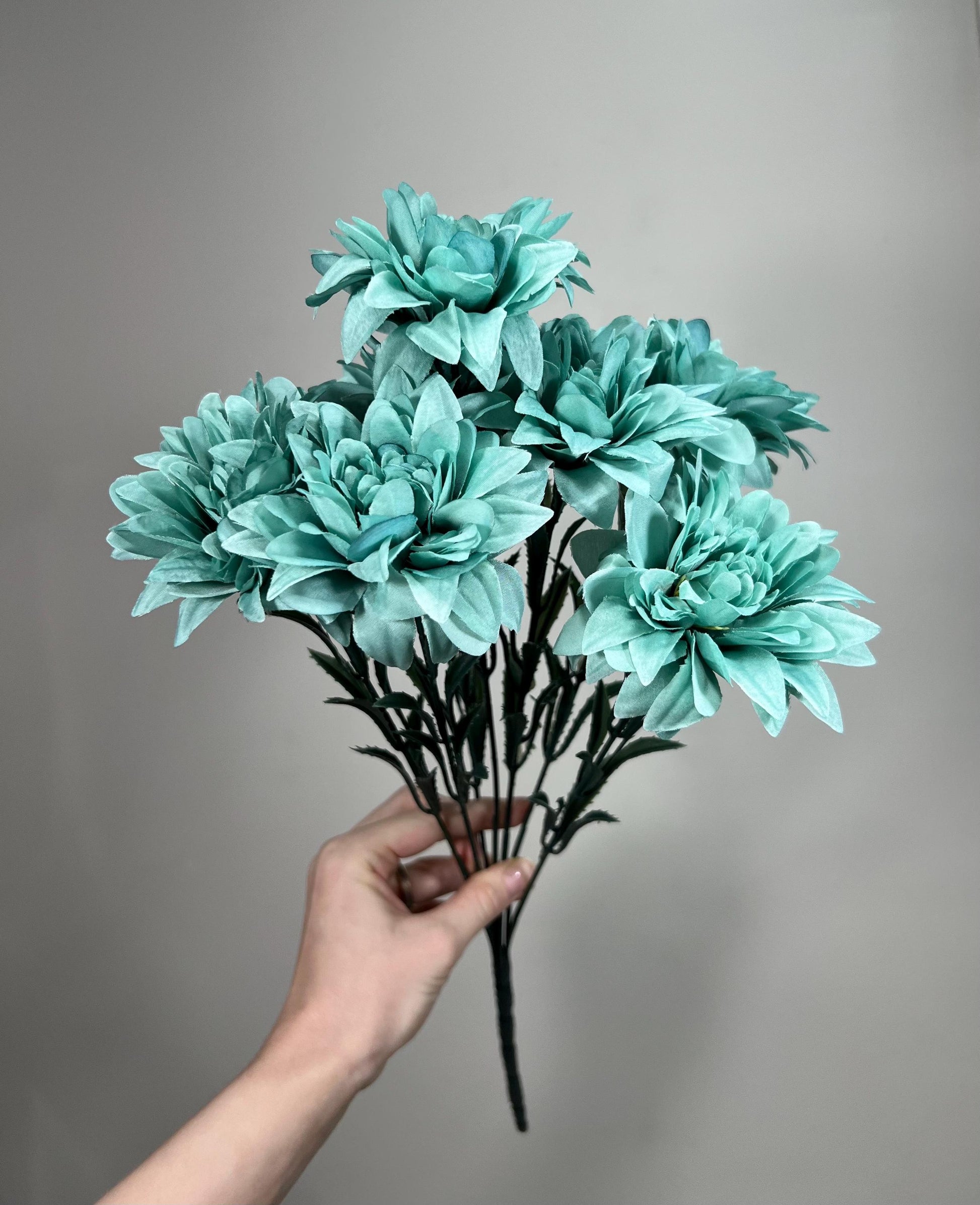 Teal Flowers 1 Bunch Artificial Wedding Teal Flower Heads with Stems Turquoise Flowets Silk Head Dahlia Teal Blue Flowers Wedding DIY