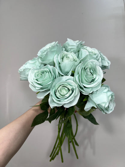 Teal Sea Glass Beach Mint Rose Artificial Flower Heads On Stem Light Teal Aqua Mist Ocean Breeze Coastal Blue Ocean Sage Green Seafoam Craft