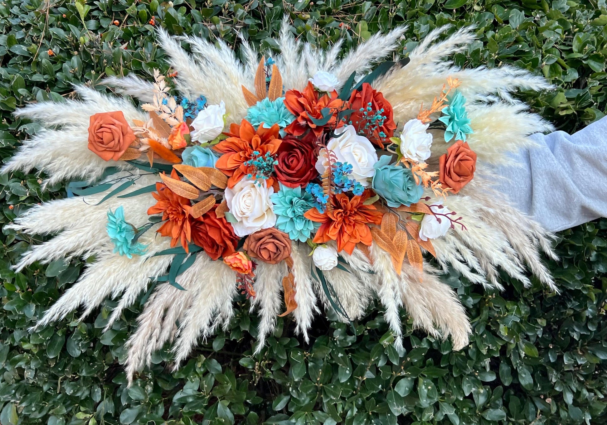 Teal Arch Arrangement Wedding Boho Burnt Orange Teal Arbor Arrangement White Terracotta Turquoise Rust Arch Arrangement Teal Blue Pampas