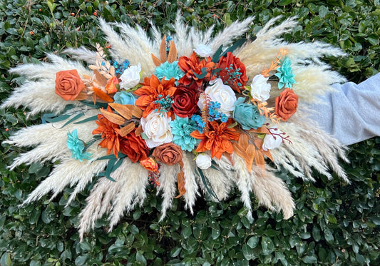 Teal Arch Arrangement Wedding Boho Burnt Orange Teal Arbor Arrangement White Terracotta Turquoise Rust Arch Arrangement Teal Blue Pampas