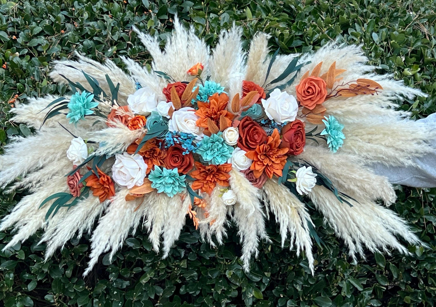 Teal Arch Arrangement Wedding Boho Burnt Orange Teal Arbor Arrangement White Terracotta Turquoise Rust Arch Arrangement Teal Blue Pampas