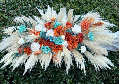 Teal Arch Arrangement Wedding Boho Burnt Orange Teal Arbor Arrangement White Terracotta Turquoise Rust Arch Arrangement Teal Blue Pampas