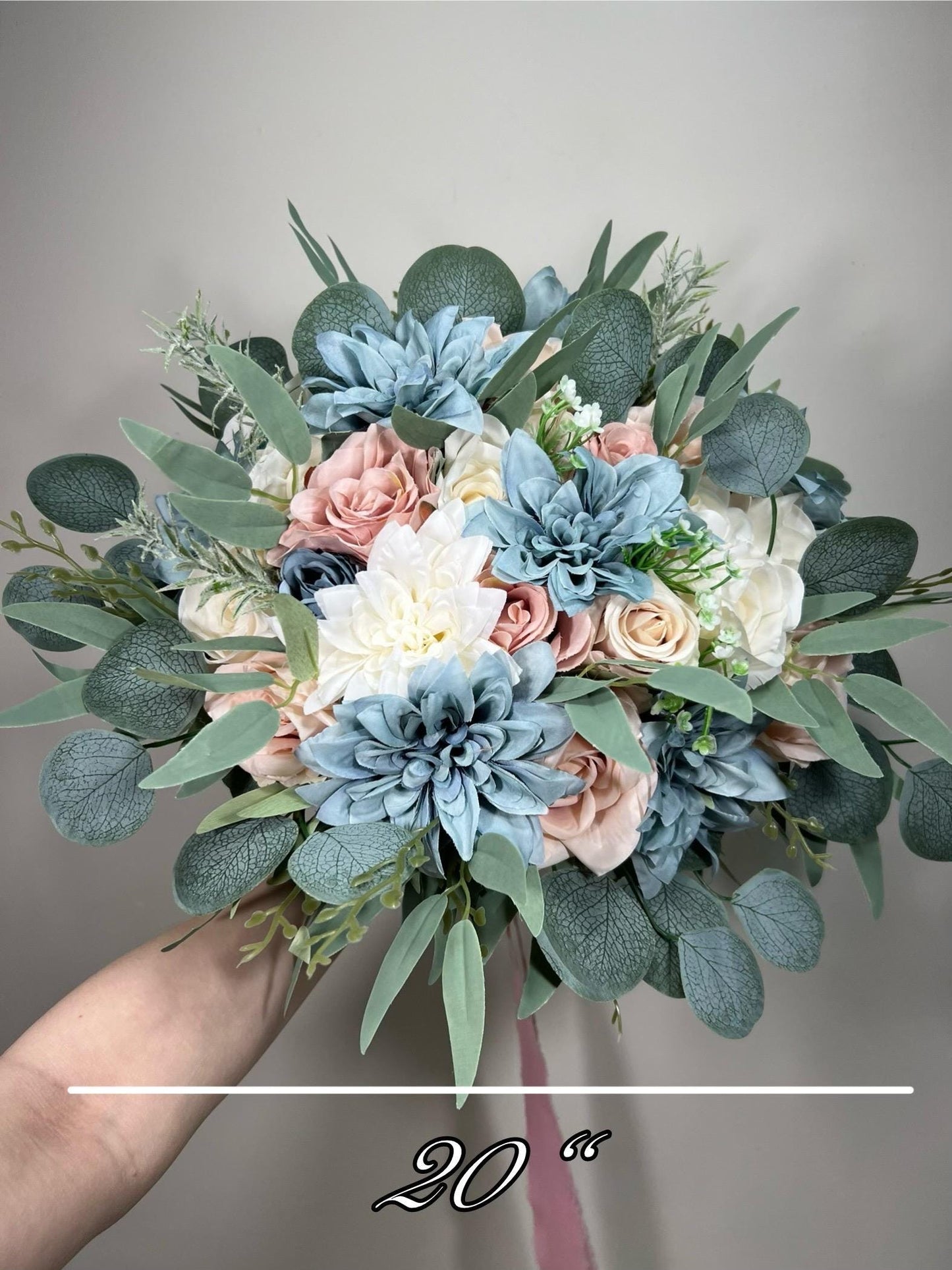 Dusty Blue Blush Bouquet Wedding Bridal Bouquet Rose Dusty Blue White Bouquet Ivory Bridesmaids Blush Blue Eucalyptus Artificial Flower