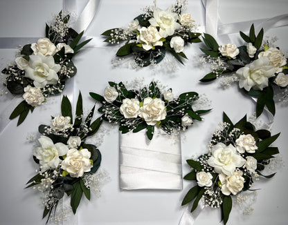 White Corsage Wedding Eucalyptus Corsage Wrist Corsage Bridesmaids White Mom Corsage Ivory Baby Breath Accessories Artificial Flower