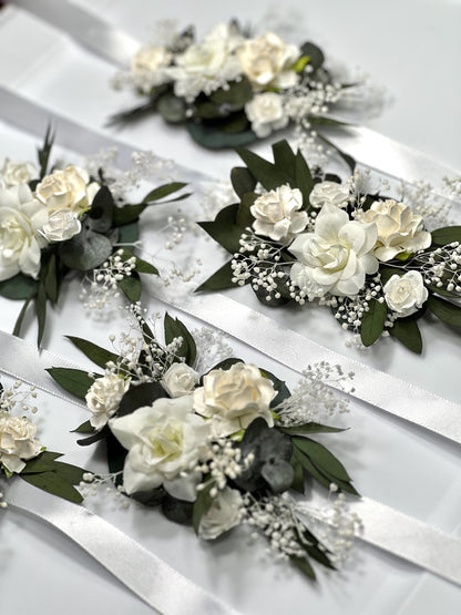 Wedding Pocket Boutonniere White Groom Boutonnière Square Ivory Groomsmen Pocket Boutonniere Wedding Ivory Greenery Artificial Flowers