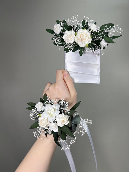 Pocket Boutonniere Wedding White Eucalyptus Square Boutonniere Groom Baby Breath Pocket White Boutonniere Rustic Wedding Boutonnière