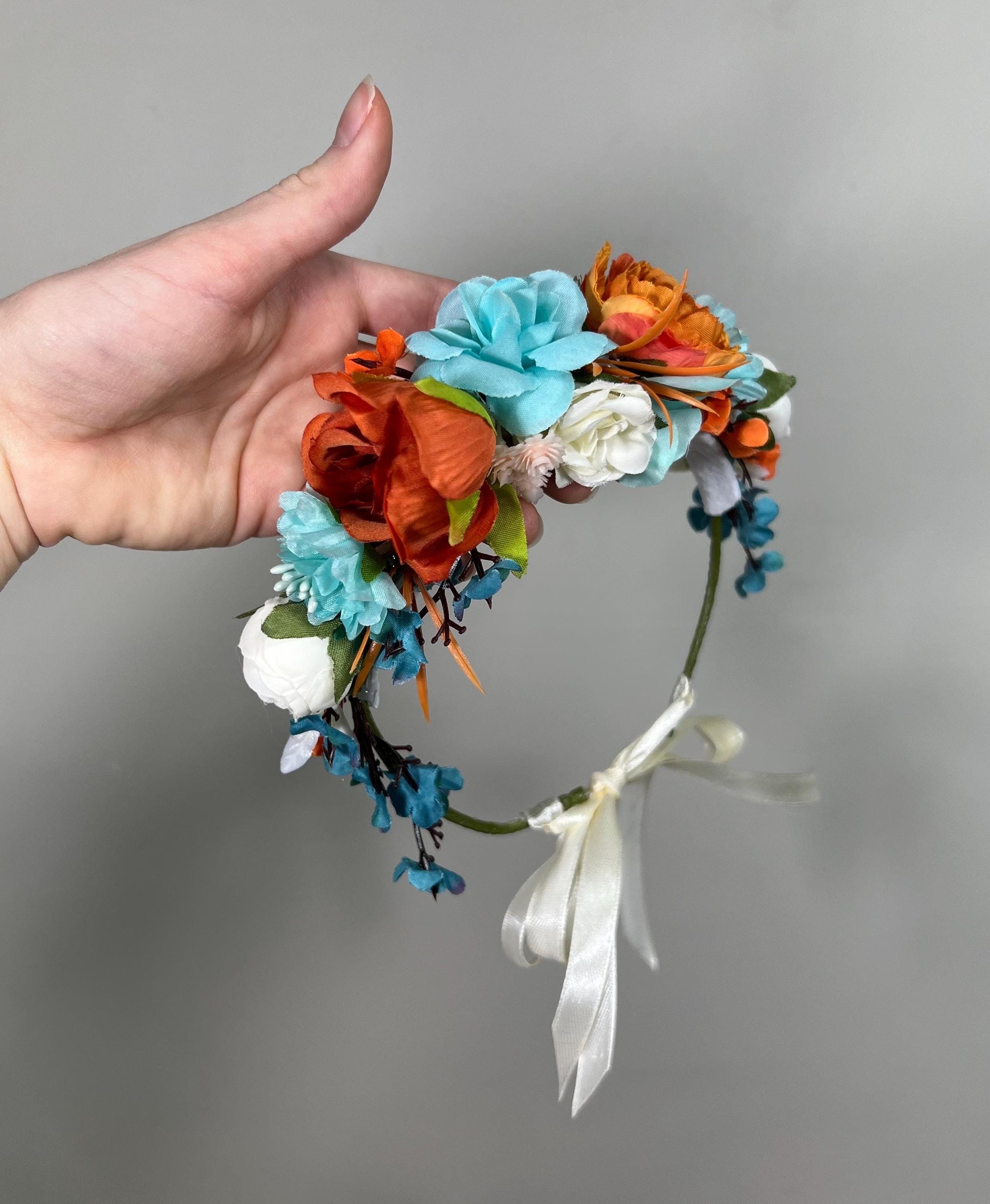 Teal Flower Crown Wedding Bridal Floral Headband Teal Burnt Orange Adult Crown Terracotta Turquoise Wreath Toddlet Crown Children Rust Teal