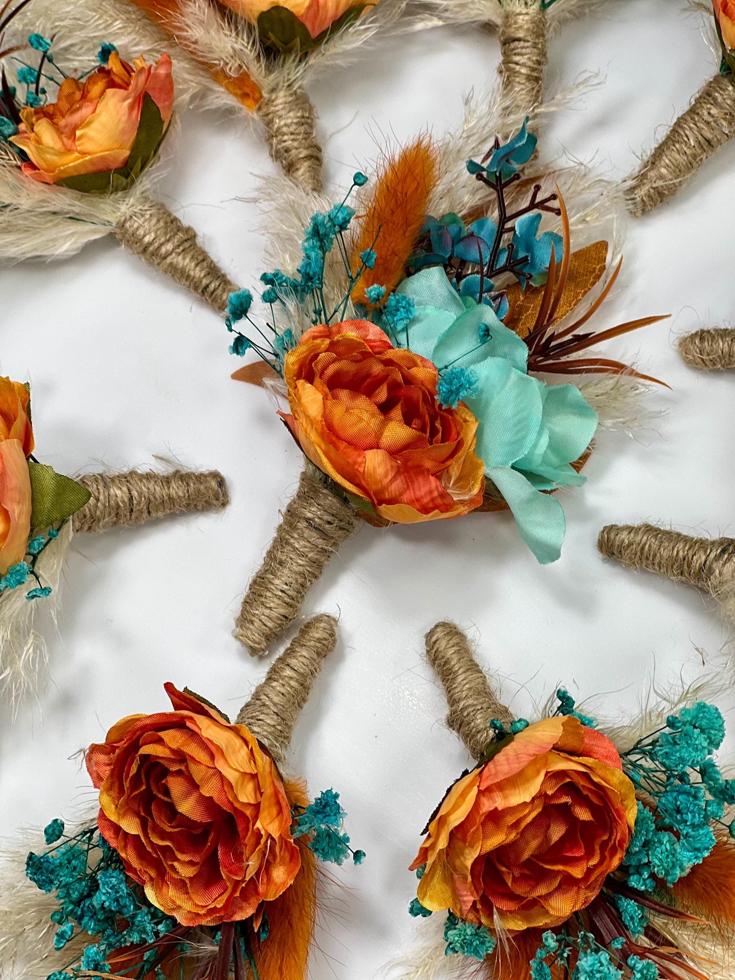 Teal Orange Corsage Wedding Turquoise Terracotta Cordage Bridesmaids Teal Blue Rust Corsage Aque Blue Burnt Orange Corsage Mom Artificial