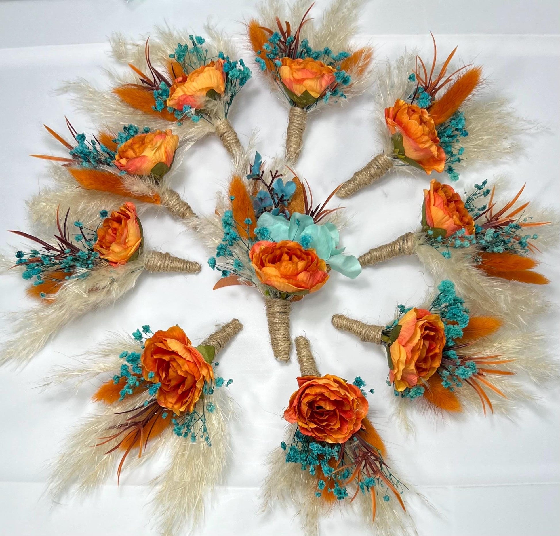 Orange Boutonniere Wedding Turquoise Groom Teal Boutonnière Terracotta Groomsmen Blue Rust Boutonnière Groom Aque Blue Pampas Grass