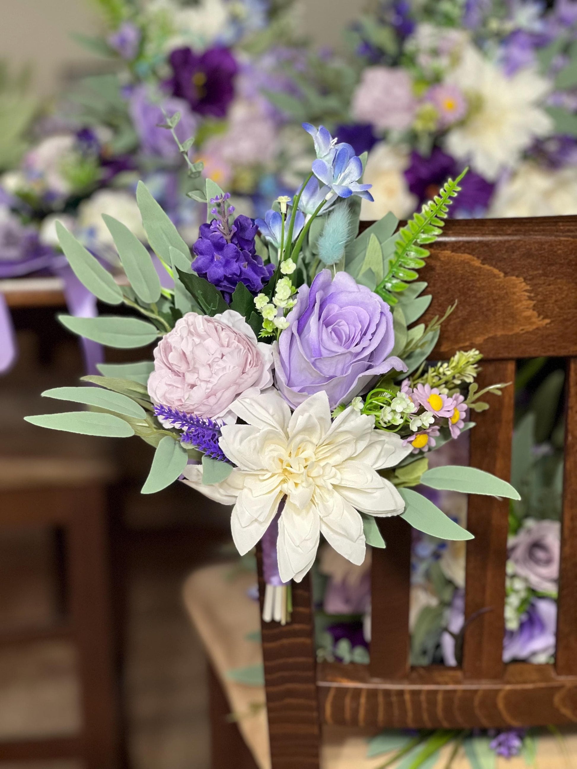 Purple Pew Decor Wedding White Aisle Decoration Purple Ceremony Decor Lavender Chair Decoration White Purple Aisle Marker Wild Flower Violet
