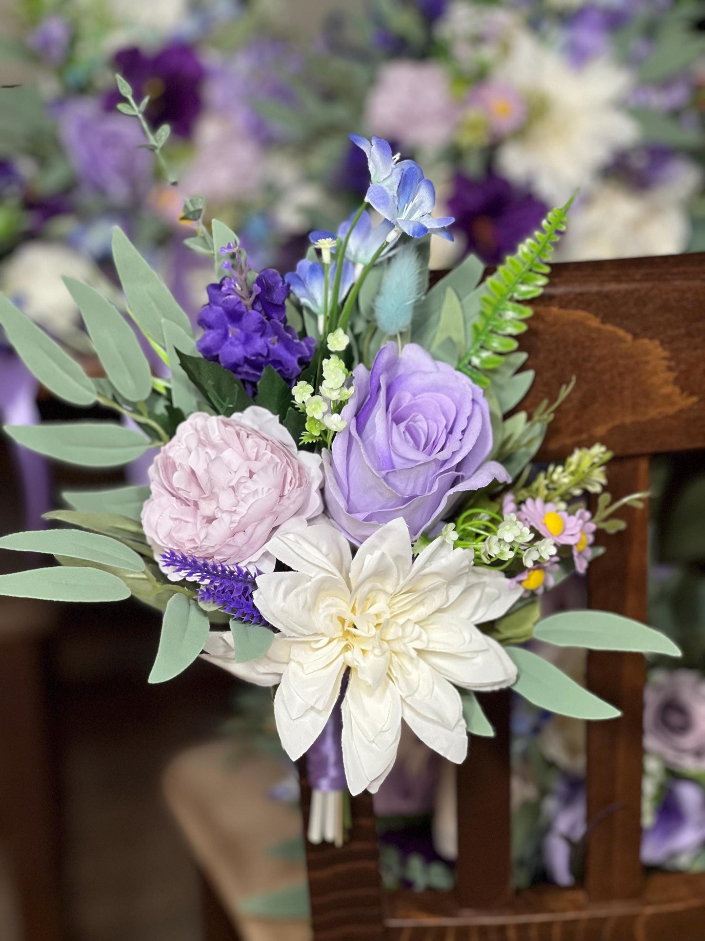 Purple Pew Decor Wedding White Aisle Decoration Purple Ceremony Decor Lavender Chair Decoration White Purple Aisle Marker Wild Flower Violet