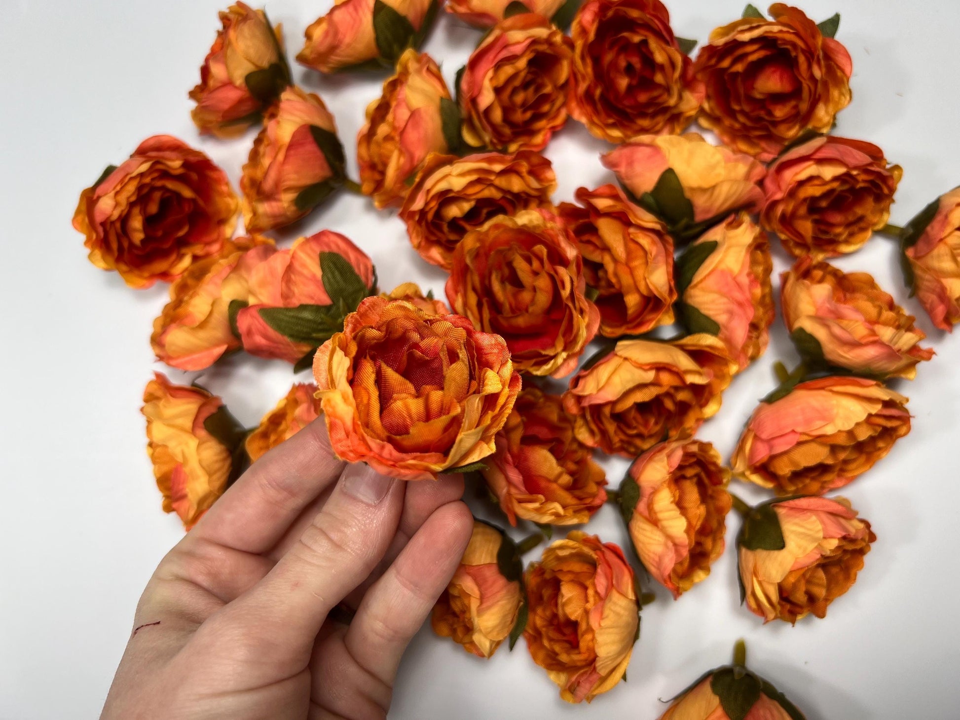 Orange Flower Heads Artificial Wedding Burnt Orange Flowers 2” Peony Flower Head Terracotta Wedding Supplies Craft Head Rose Orange