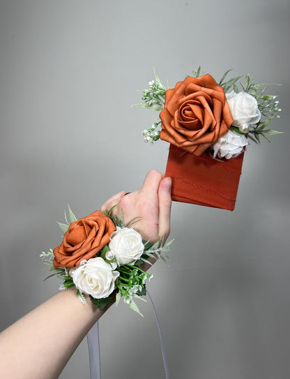 Orange Corsage Wedding Corsage Terracotta Wrust Corsage Rust Wedding Ivory Burnt Orange Corsage Orange White Pearl Artificial Flower